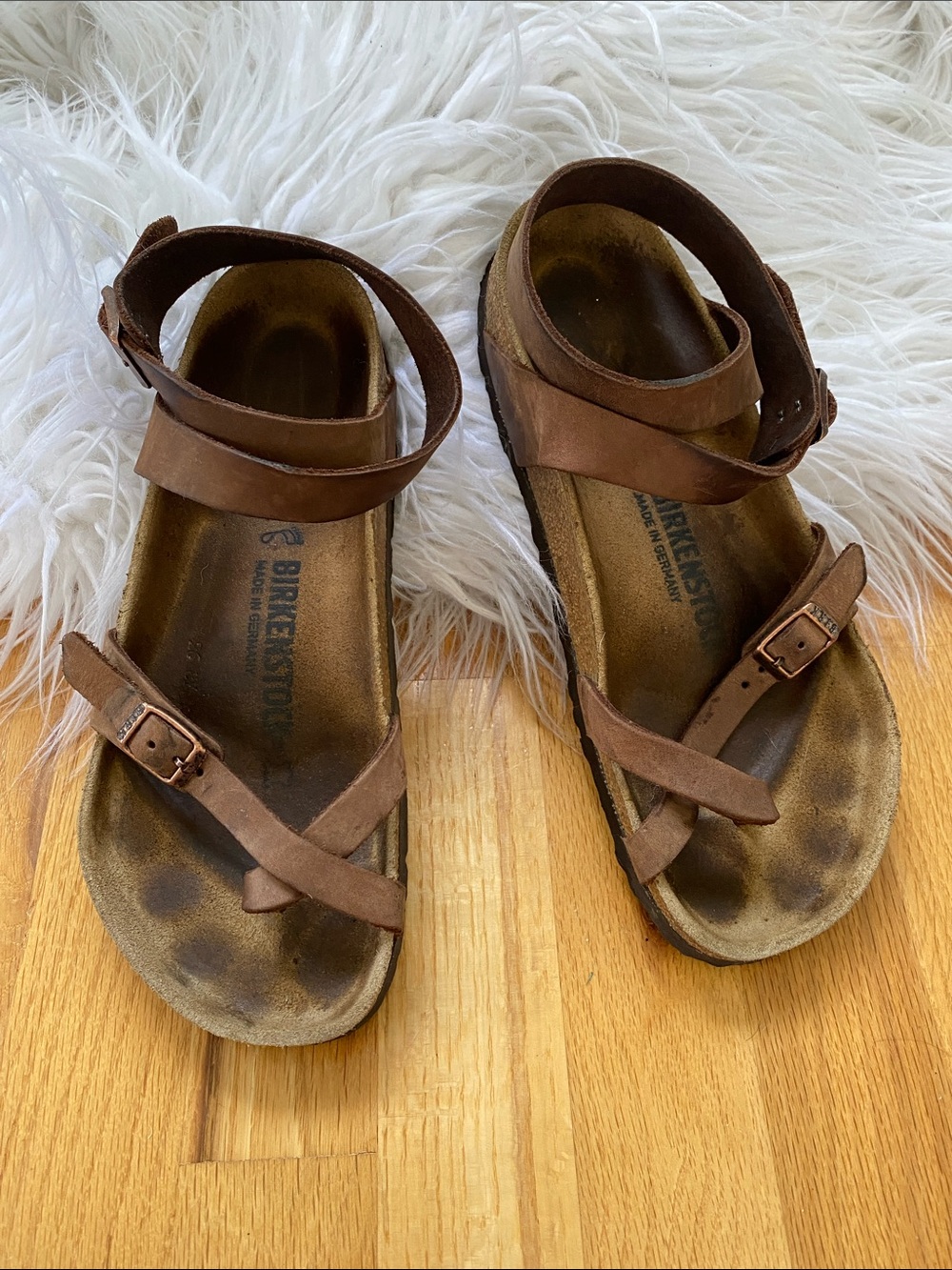 Birkenstock  Brown Leather Ankle-Strap Sandals Taos